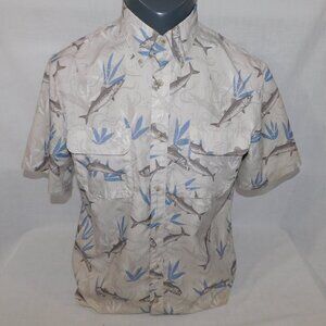 Chaps Mens Quick Dry Short Sleeve Shirt Sun Protect UPF 50 Salmon Fish Mens M